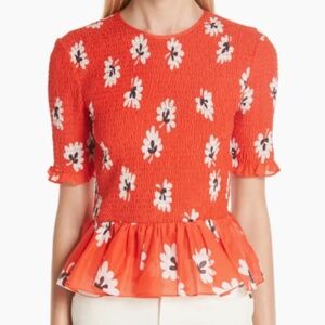 Ganni Floral Smocked Peplum Top